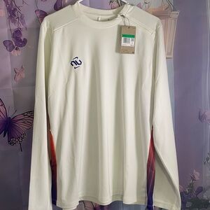 Nike White Long-Sleeve Performance Tee with Red Accent